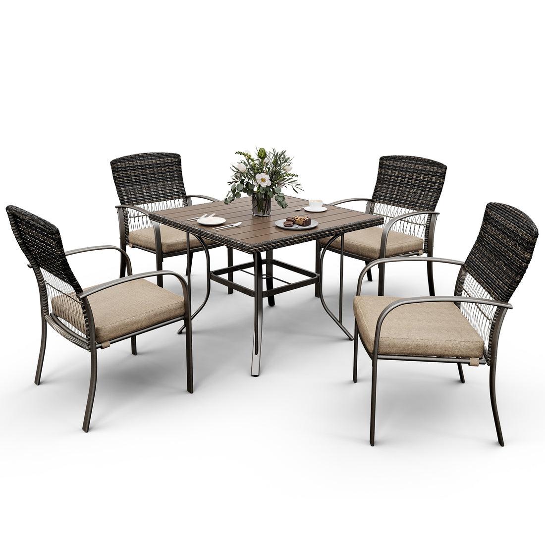 Pamapic Outdoor Dining Sets for 4 with Iron Frame &  Rattan Backrest