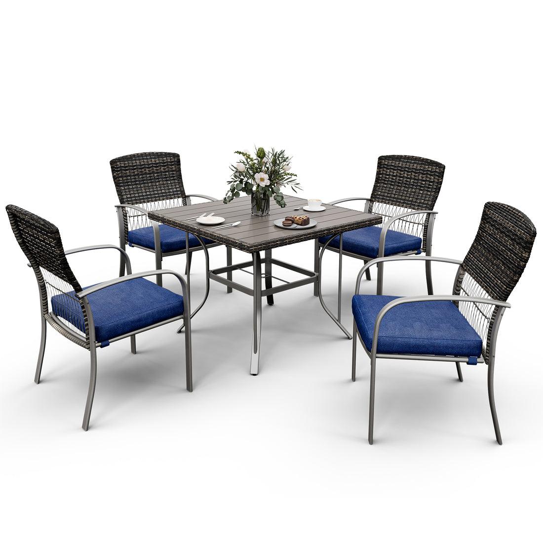 Pamapic Outdoor Dining Sets for 4 with Iron Frame &  Rattan Backrest