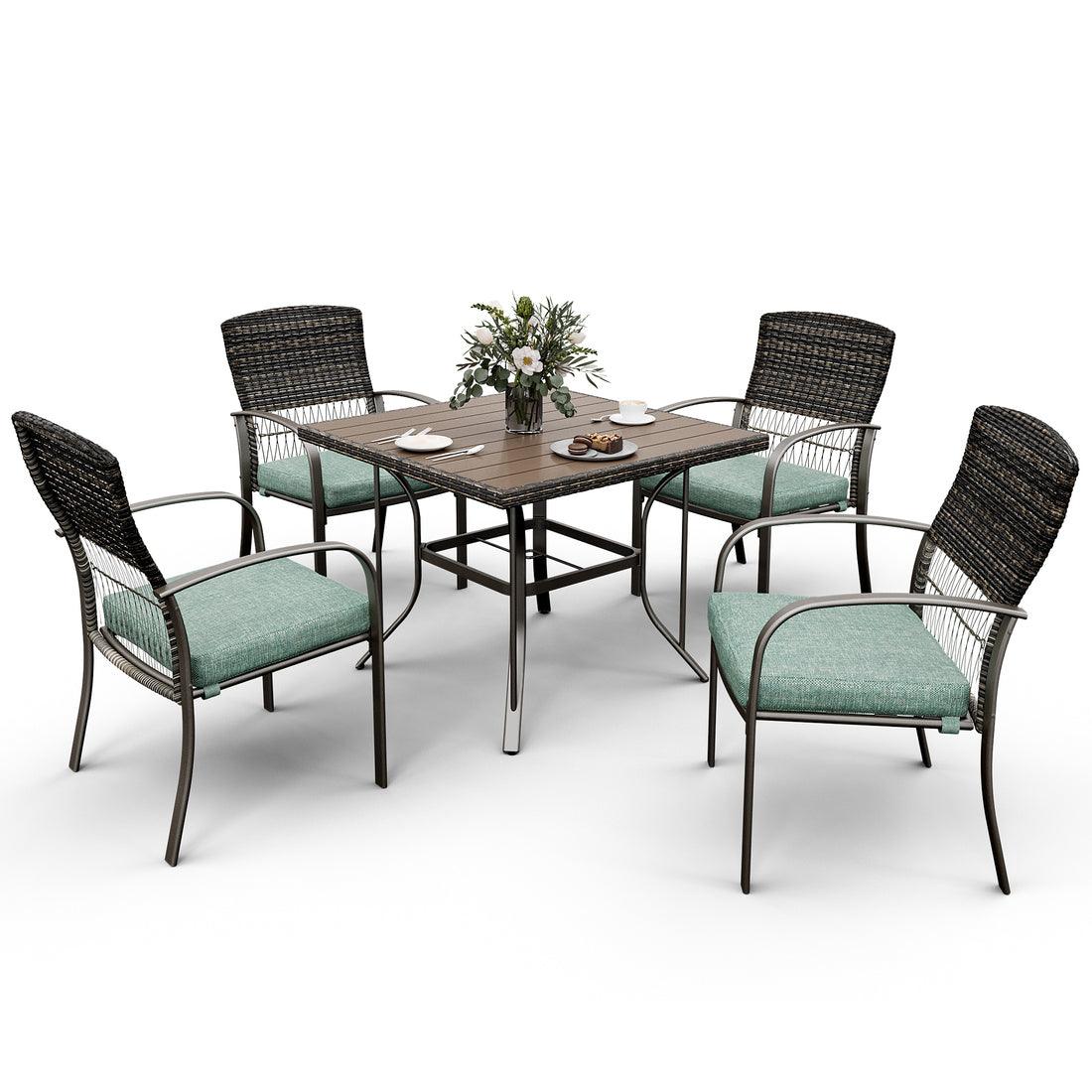 Pamapic Outdoor Dining Sets for 4 with Iron Frame &  Rattan Backrest