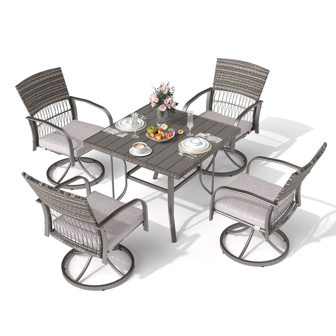 Pamapic Outdoor Dining Table with 4 Swivel Chairs (5 Pieces)