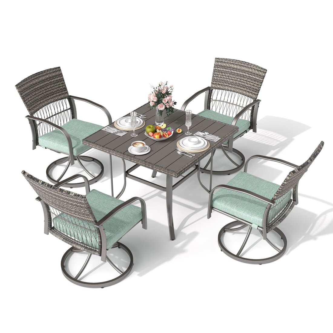 Pamapic Outdoor Dining Table with 4 Swivel Chairs (5 Pieces)