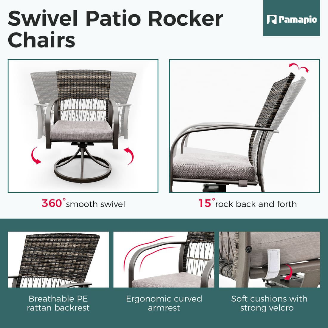 Pamapic Dining Table with 6 Swivel Chairs (7 Pieces)