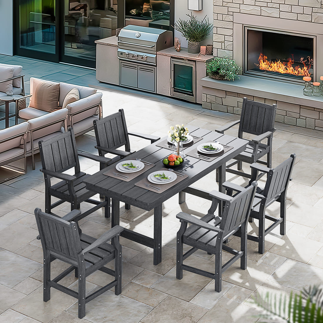 Pamapic 7-Piece HDPE Patio Dining Set