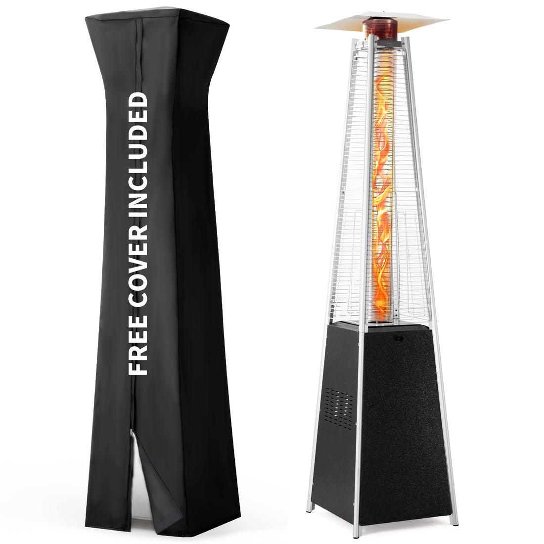 Pamapic 48,000 BTU Pyramid Flame Patio Heater with Glass Tube & Cover - Commercial & Residential