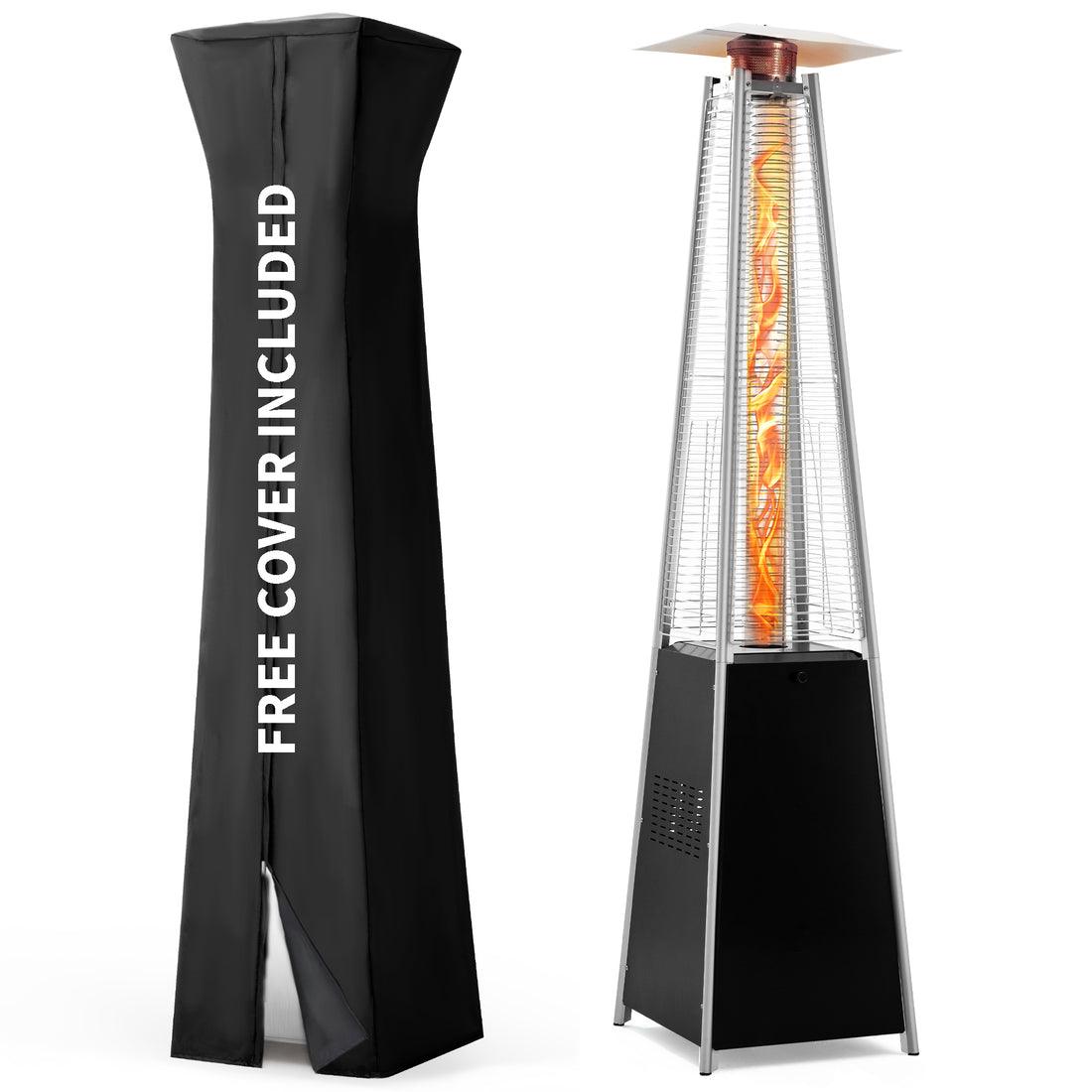 Pamapic 48,000 BTU Pyramid Flame Patio Heater with Glass Tube & Cover - Commercial & Residential