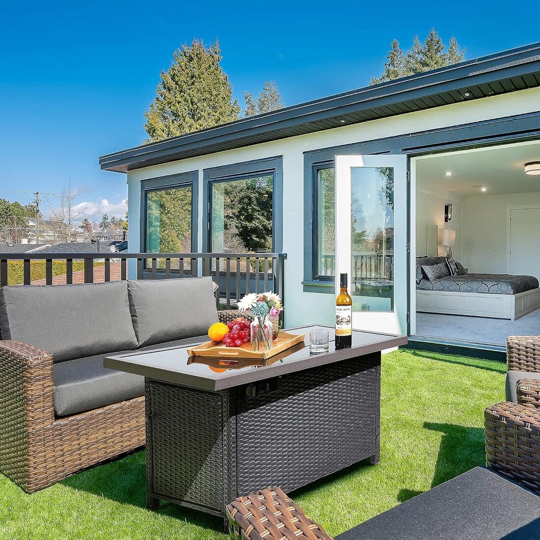 Pamapic 42" Rectangular Propane Fire Pit Table with Glass Wind Guard, 50,000 BTU Output