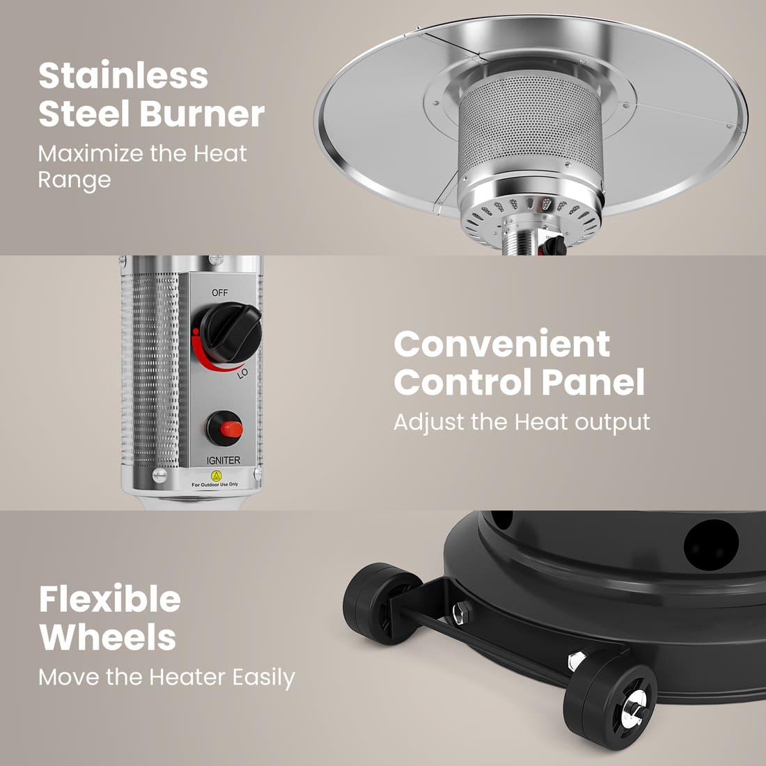 Pamapic 48000 BTU Propane Freestanding Patio Heater with Cover & Wheels for Outside Decks