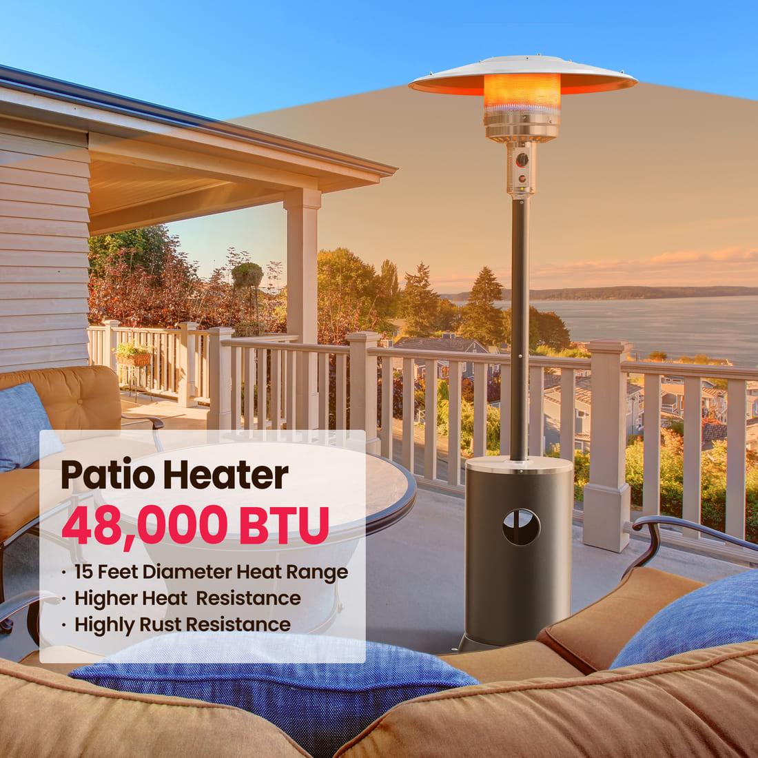 Pamapic Portable Patio Heater Propane - 48,000 BTU with Table Design & Wheels, Commercial & Residential