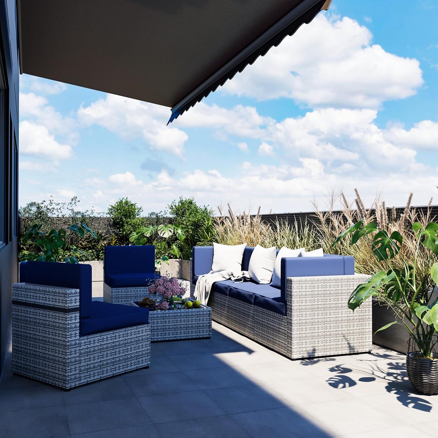 Pamapic Rattan Outdoor Sectional Couch Set  (7 Pieces)