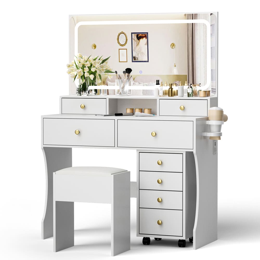 Pamapic File Cabinet Vanity Desk with 8 Drawers & Rolling Cabinet