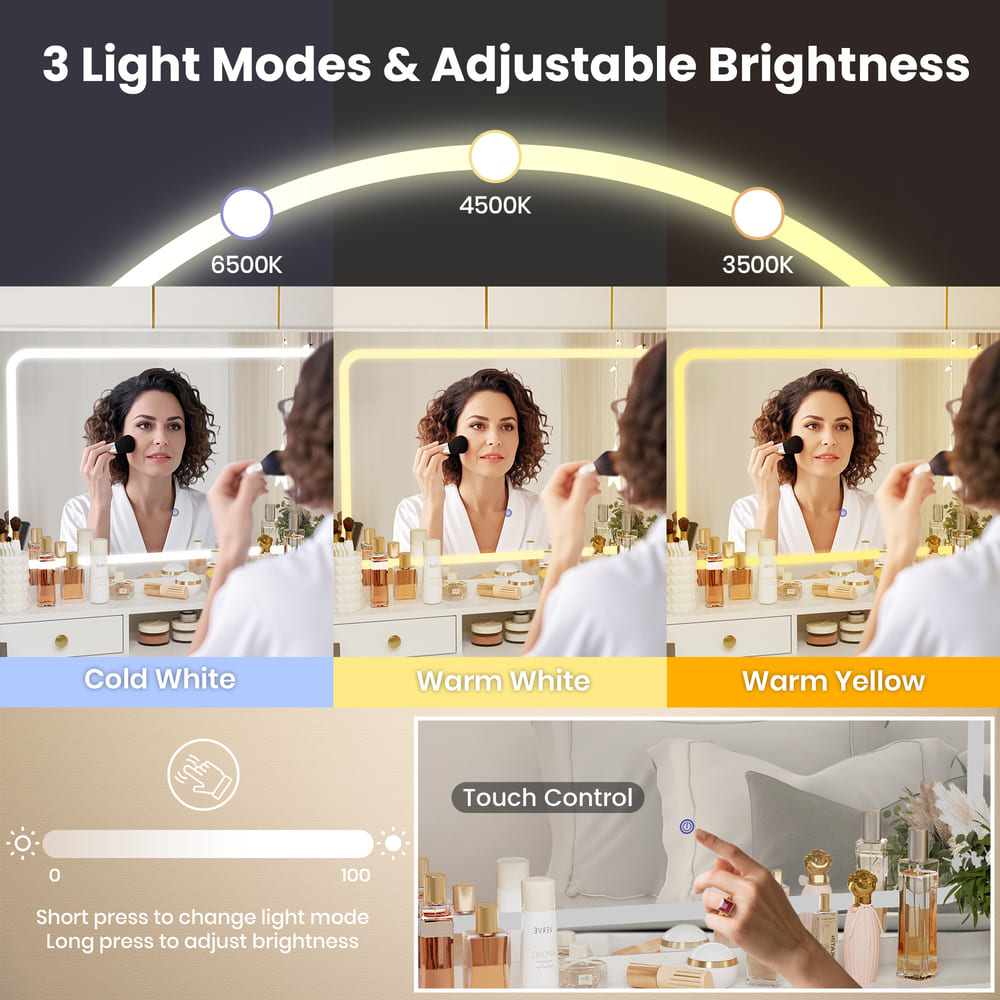 Pamapic File Cabinet Vanity Desk with 8 Drawers & Rolling Cabinet