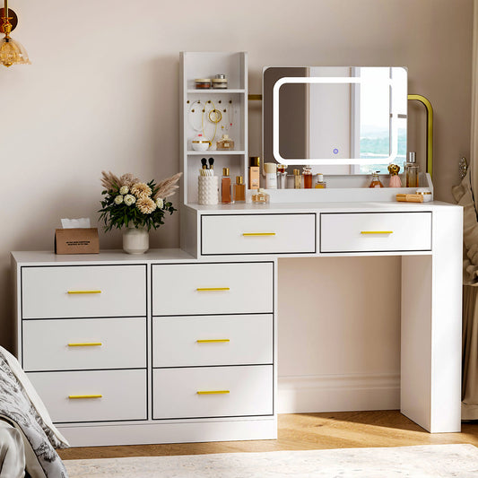 Pamapic The Part of 8-Drawer Adjustable Vanity Desk