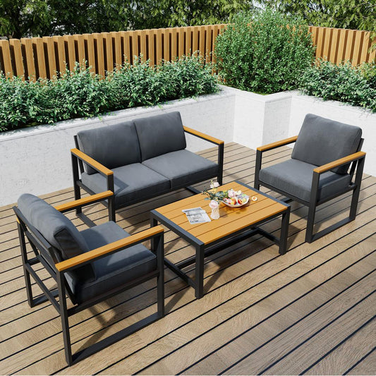 Pamapic  4 Pieces Modern Patio Conversation Sets with Cushion