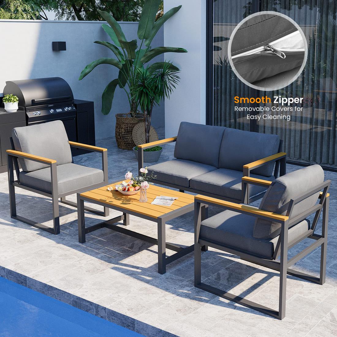 Pamapic  4 Pieces Modern Patio Conversation Sets with Cushion