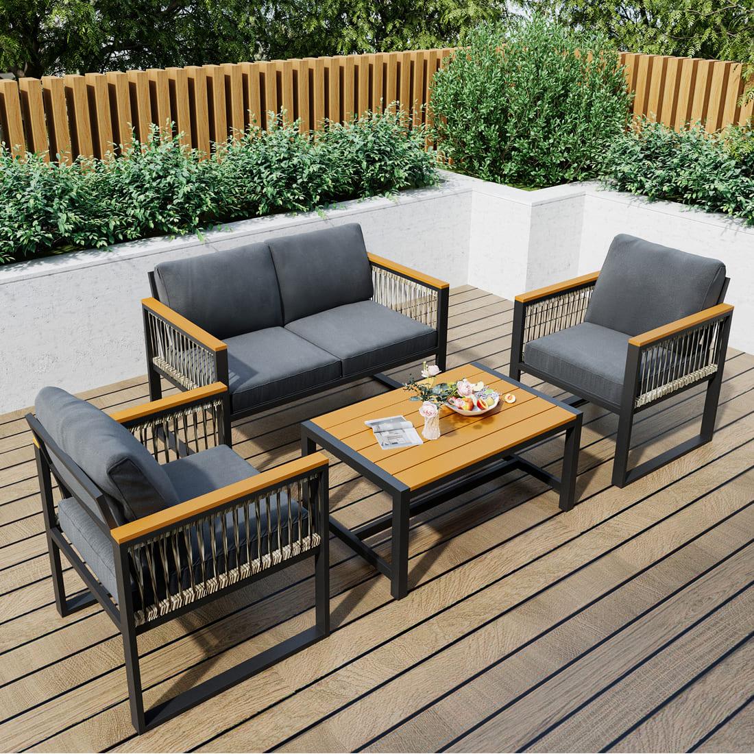 Pamapic  4 Pieces Modern Patio Conversation Sets with Cushion