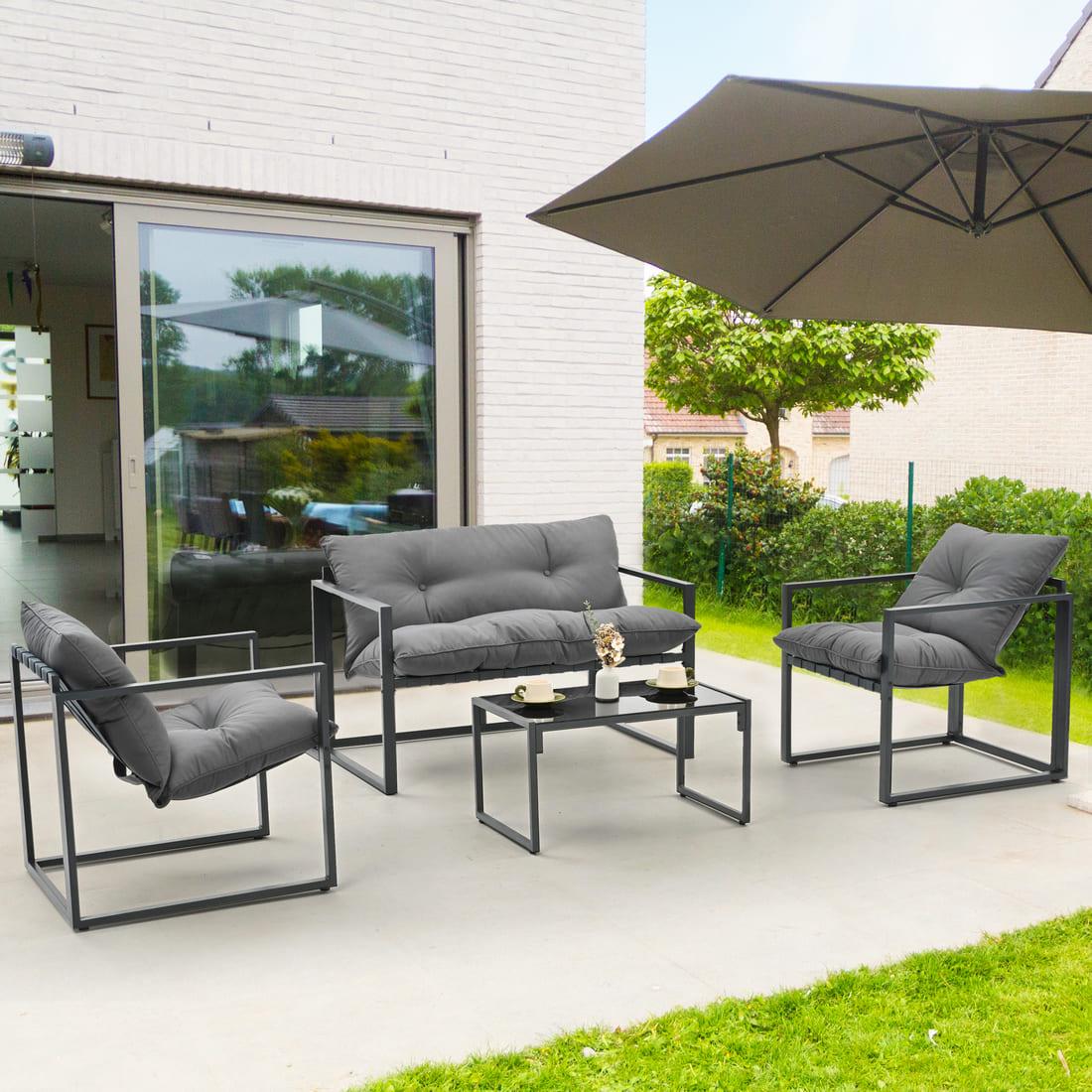 Pamapic 4 Pieces Metal Frame Patio Conversation Set with Cushion
