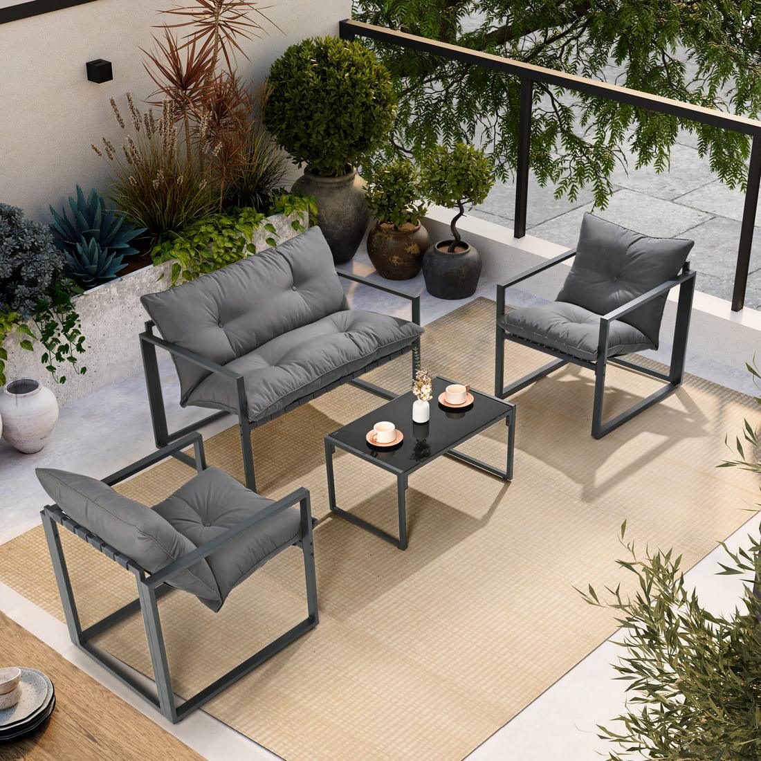 Pamapic 4 Pieces Metal Frame Patio Conversation Set with Cushion