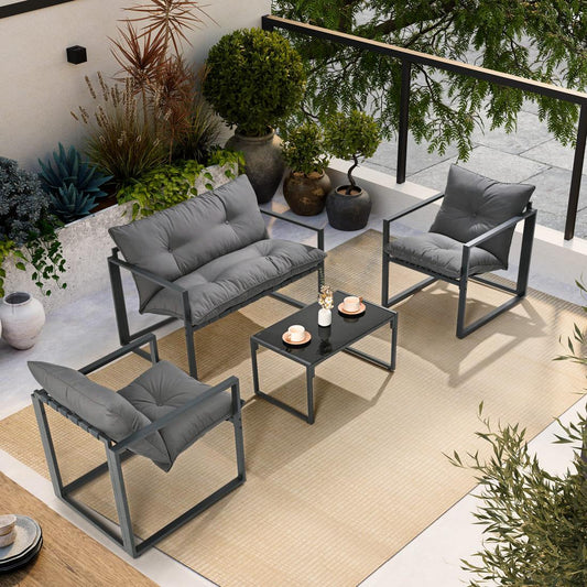 Pamapic 4 Pieces Metal Frame Patio Conversation Set with Cushion