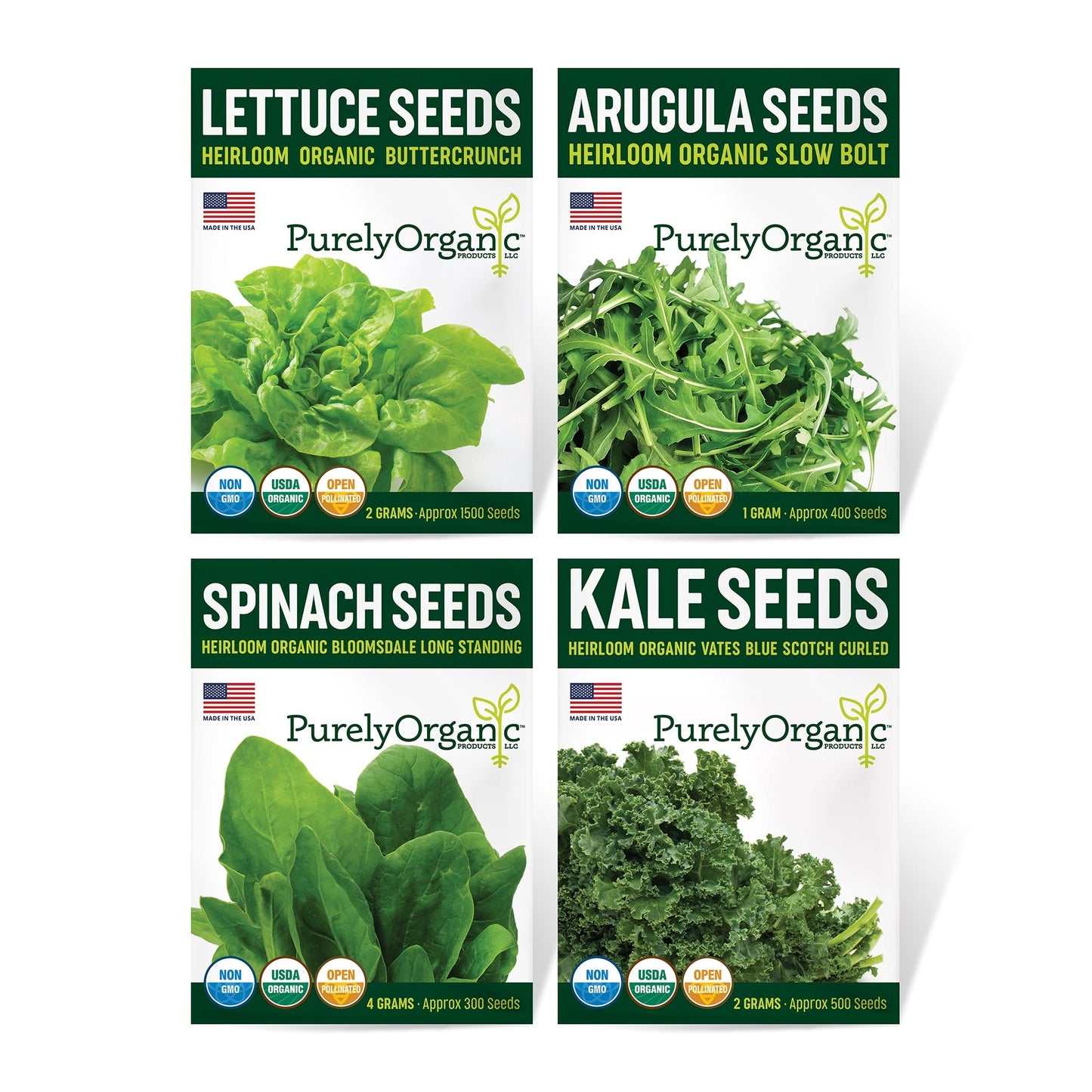 Purely Organic Salad Greens Starter Kit - 4 USDA Organic Seed Packets - Over 2500 Seeds