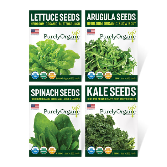 Purely Organic Salad Greens Starter Kit - 4 USDA Organic Seed Packets - Over 2500 Seeds