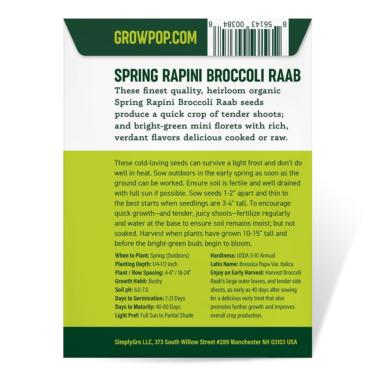 Purely Organic Spring Rapini Broccoli Raab Seeds - USDA Organic