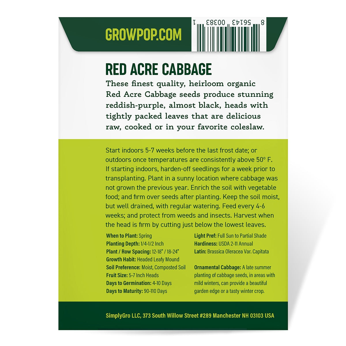 Purely Organic Red Acre Cabbage Seeds - USDA Organic