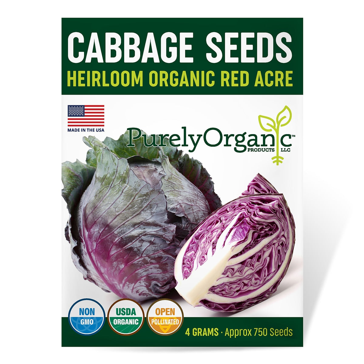 Purely Organic Red Acre Cabbage Seeds - USDA Organic