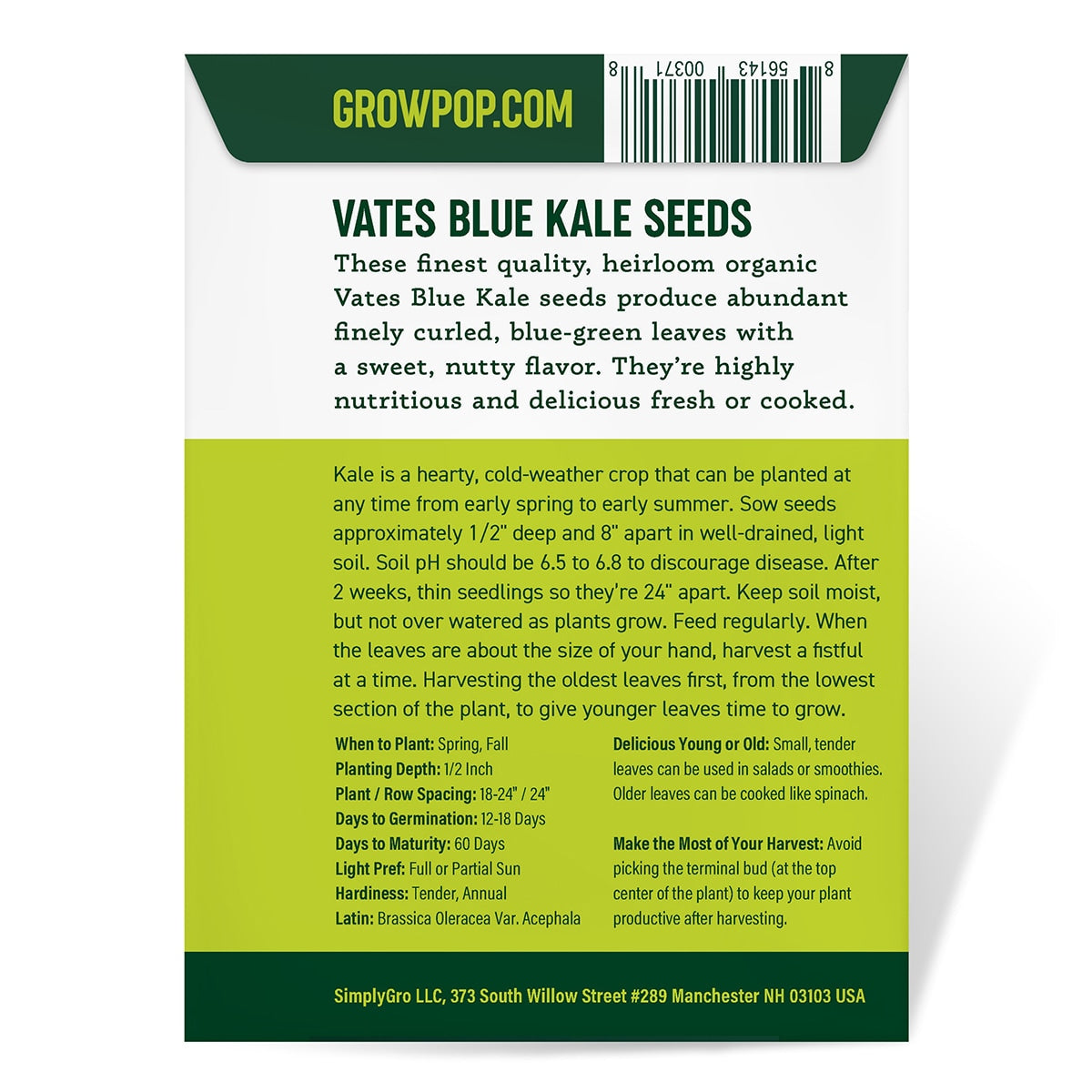 Purely Organic Vates Blue Scotch Curled Kale Seeds - USDA Organic