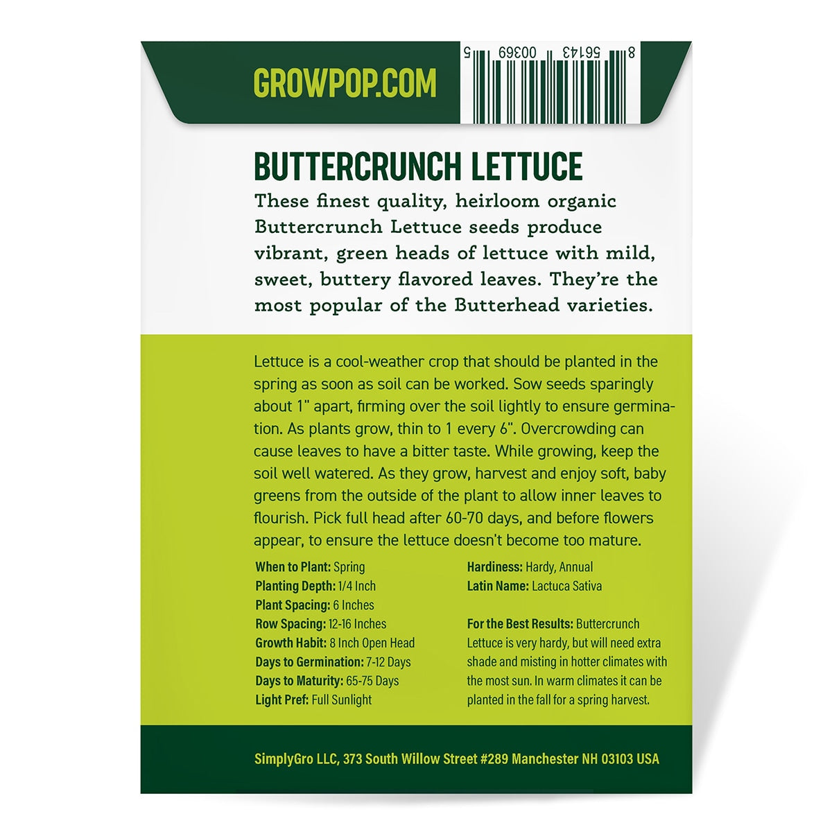 Purely Organic Buttercrunch Lettuce Seeds - USDA Organic