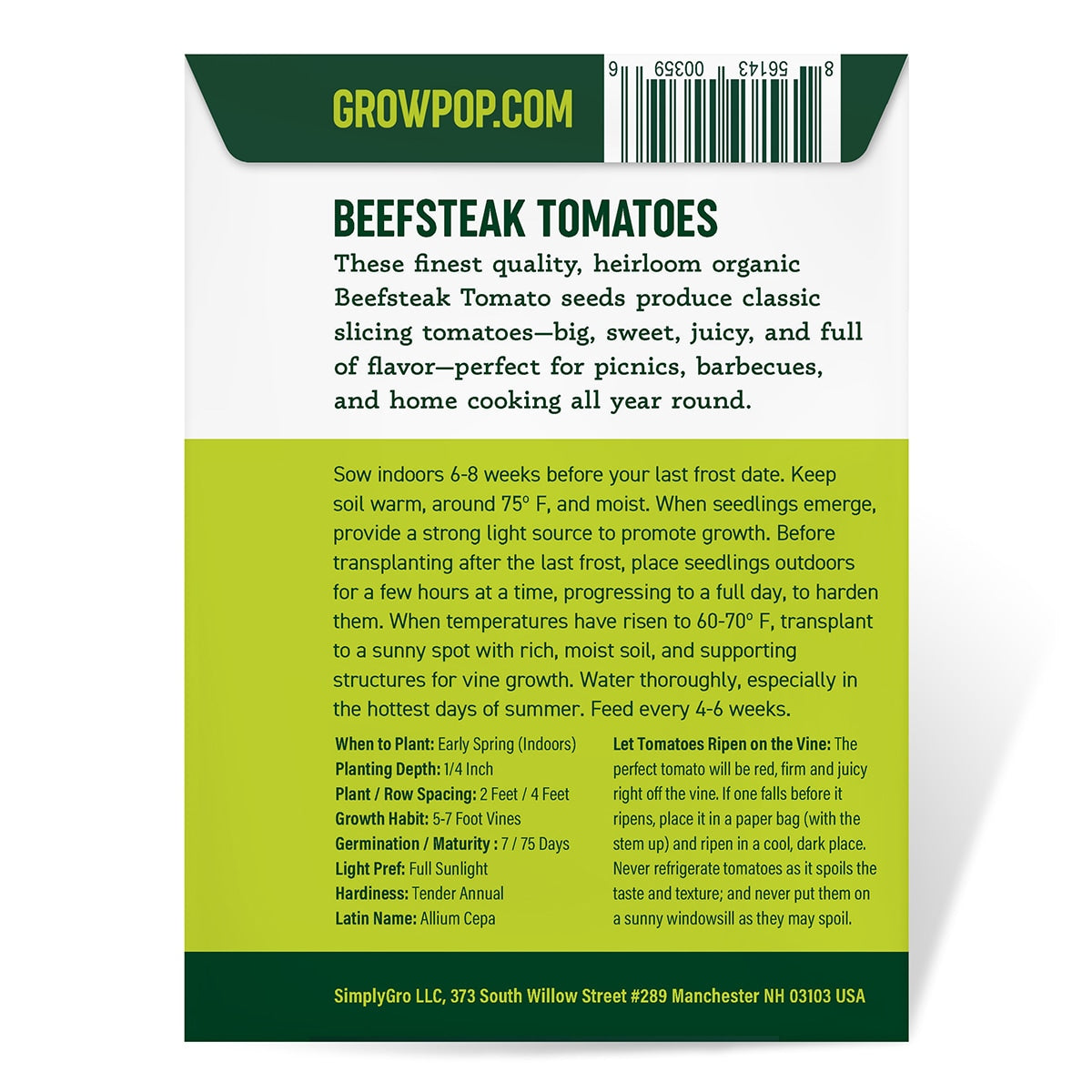 Purely Organic Ponderosa Red Beefsteak Tomato Seeds - USDA Organic