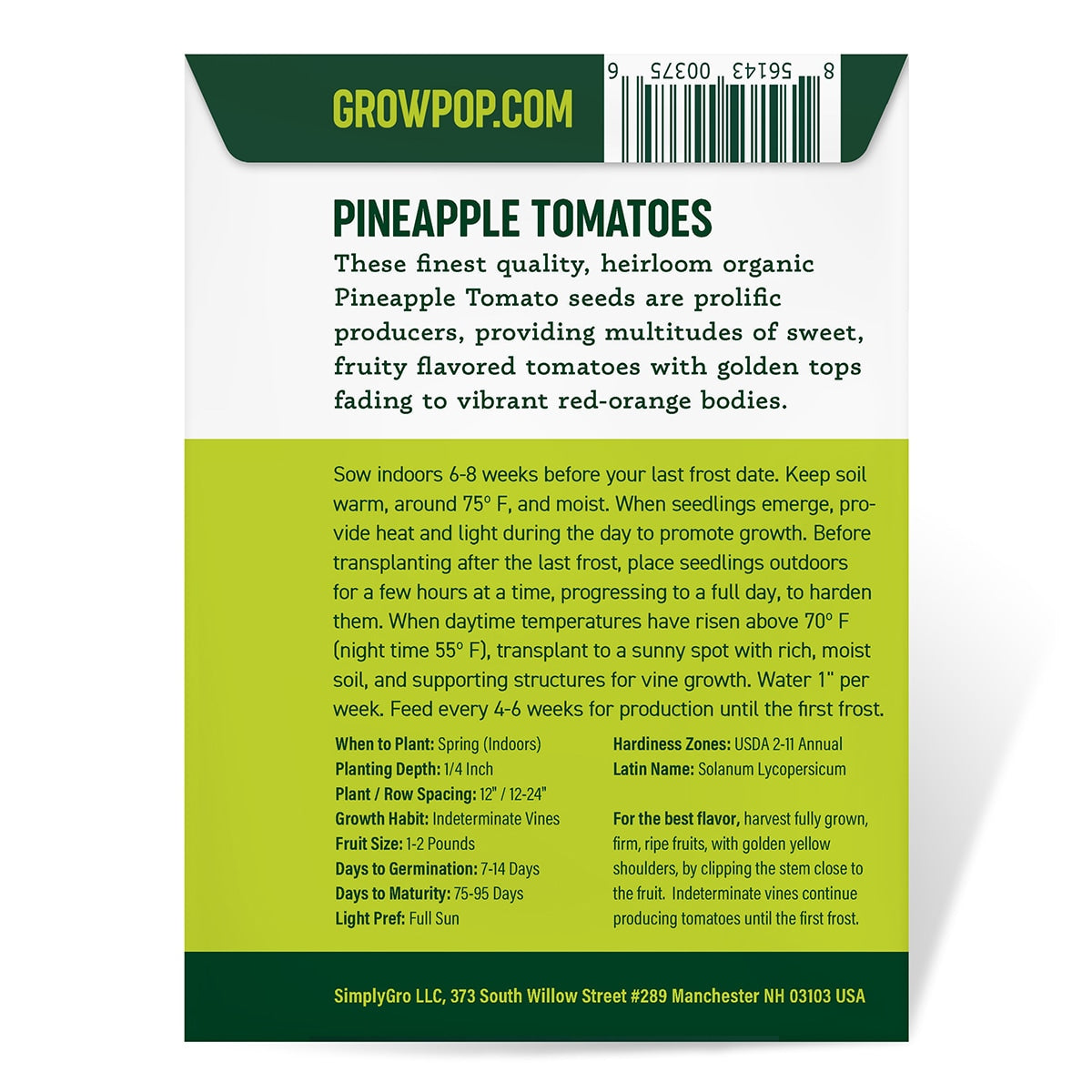 Purely Organic Pineapple Tomato Seeds - USDA Organic