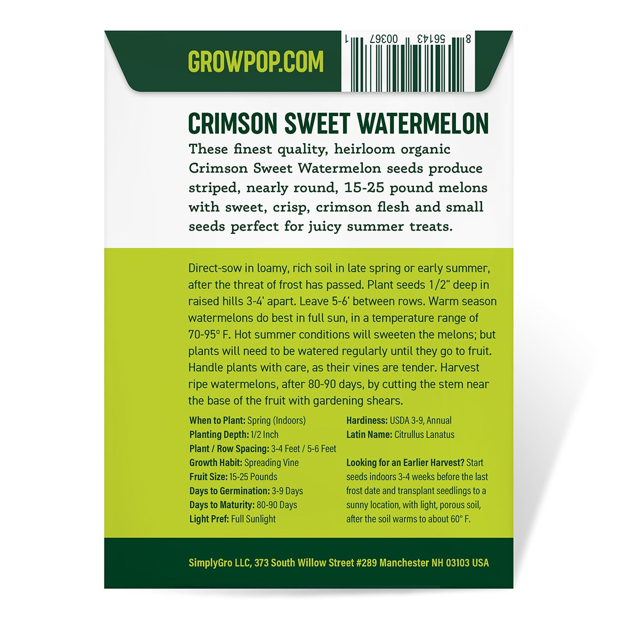 Purely Organic Crimson Sweet Watermelon Seeds - USDA Organic