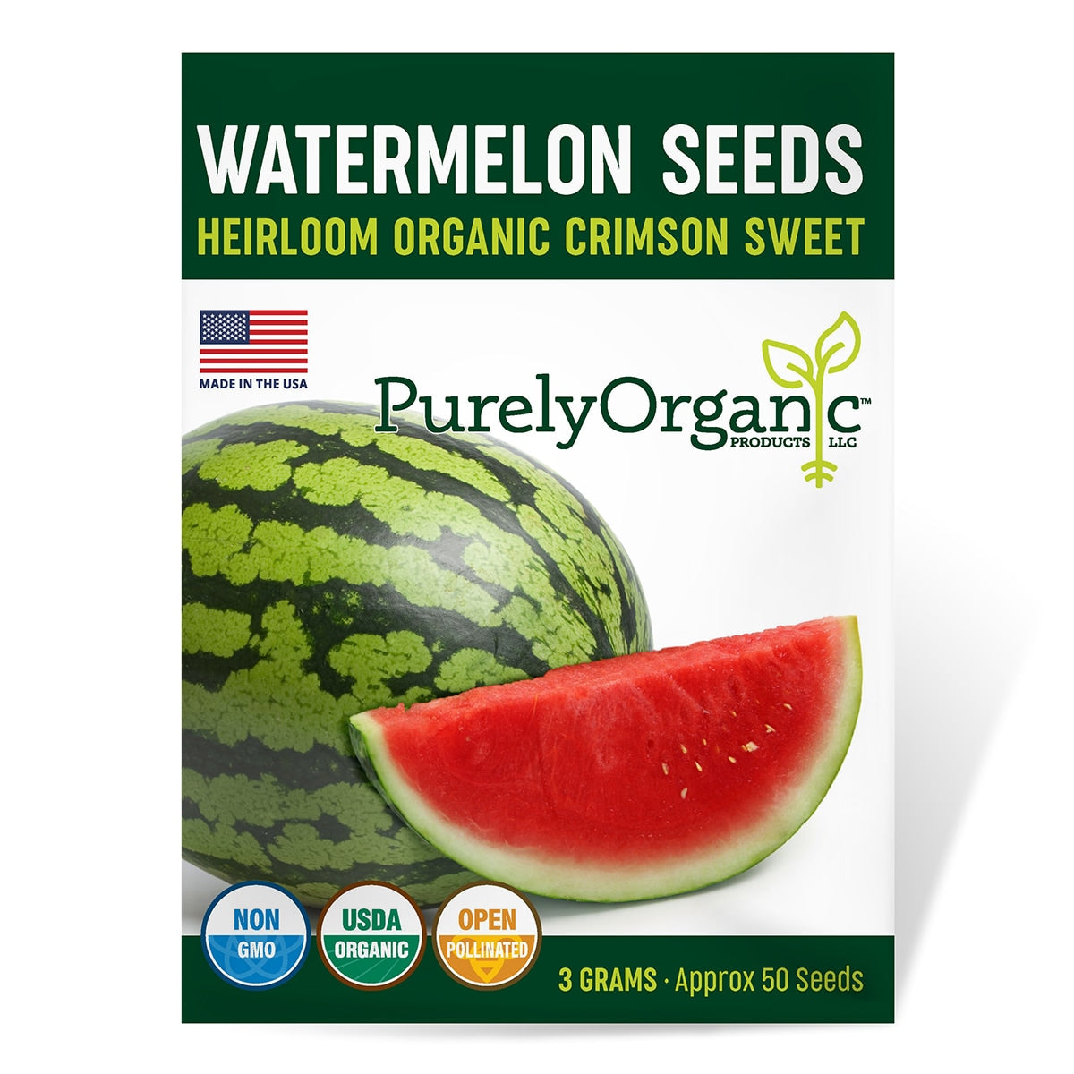 Purely Organic Crimson Sweet Watermelon Seeds - USDA Organic