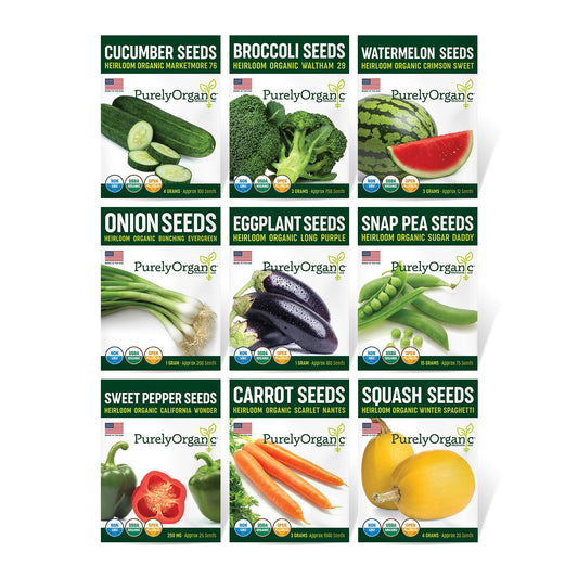 Purely Organic Vegetable Garden Starter Kit - 9 USDA Organic Seed Packets - Over 2800 Seeds