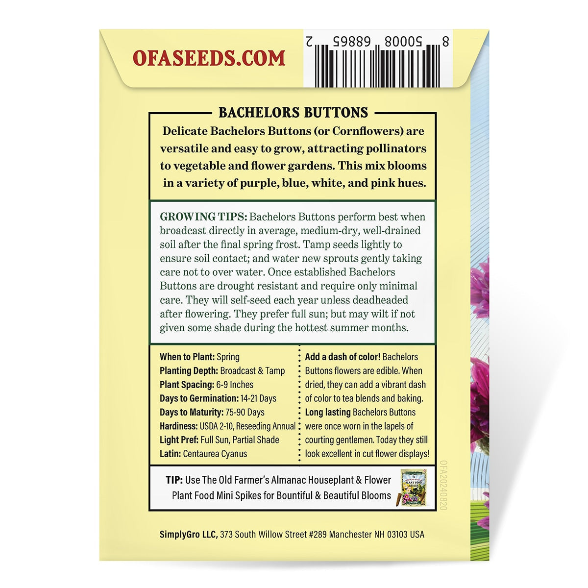The Old Farmer's Almanac Bachelors Button Seeds