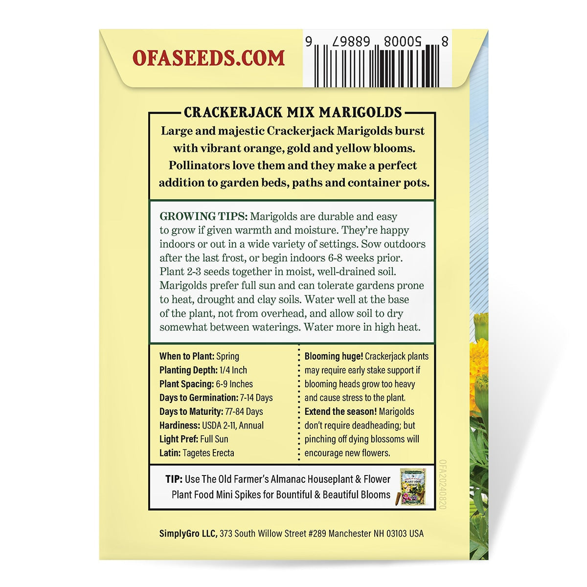 The Old Farmer's Almanac Crackerjack Mix Marigold Seeds