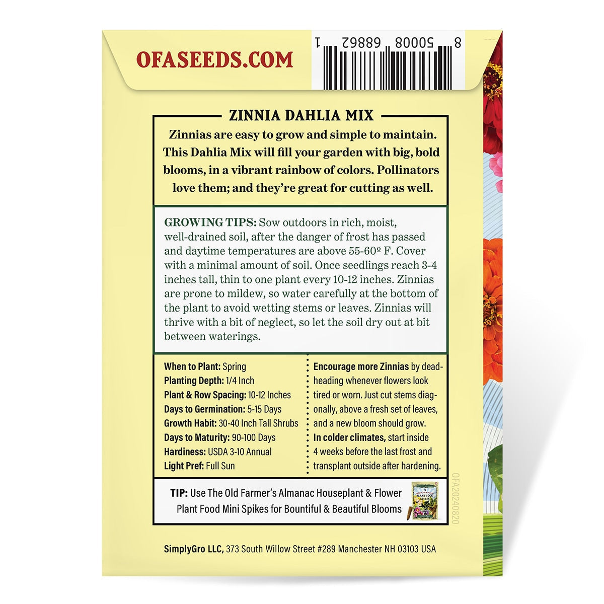 The Old Farmer's Almanac Dahlia Mix Zinnia Seeds