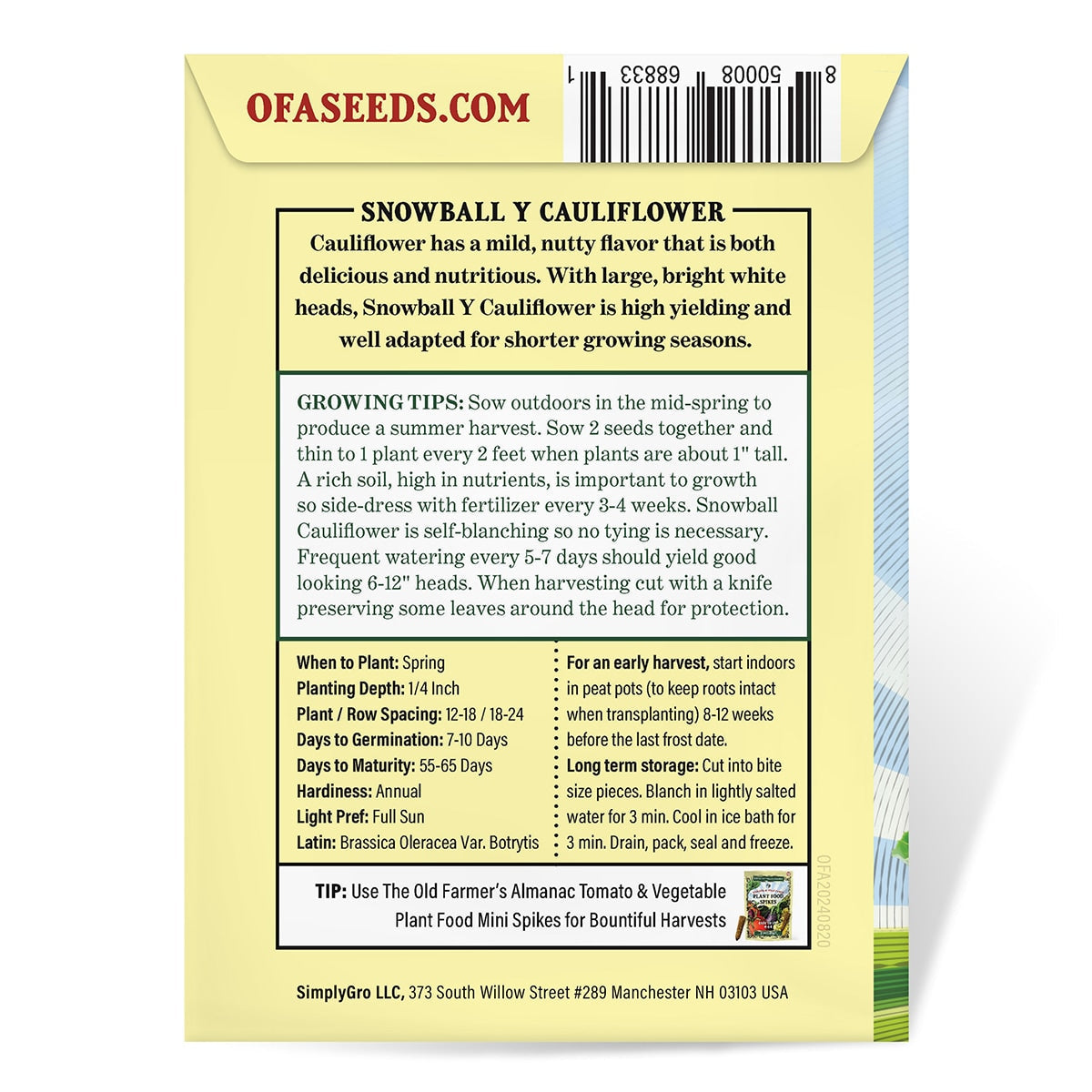 The Old Farmer's Almanac Heirloom Snowball Y (Improved) Cauliflower Seeds