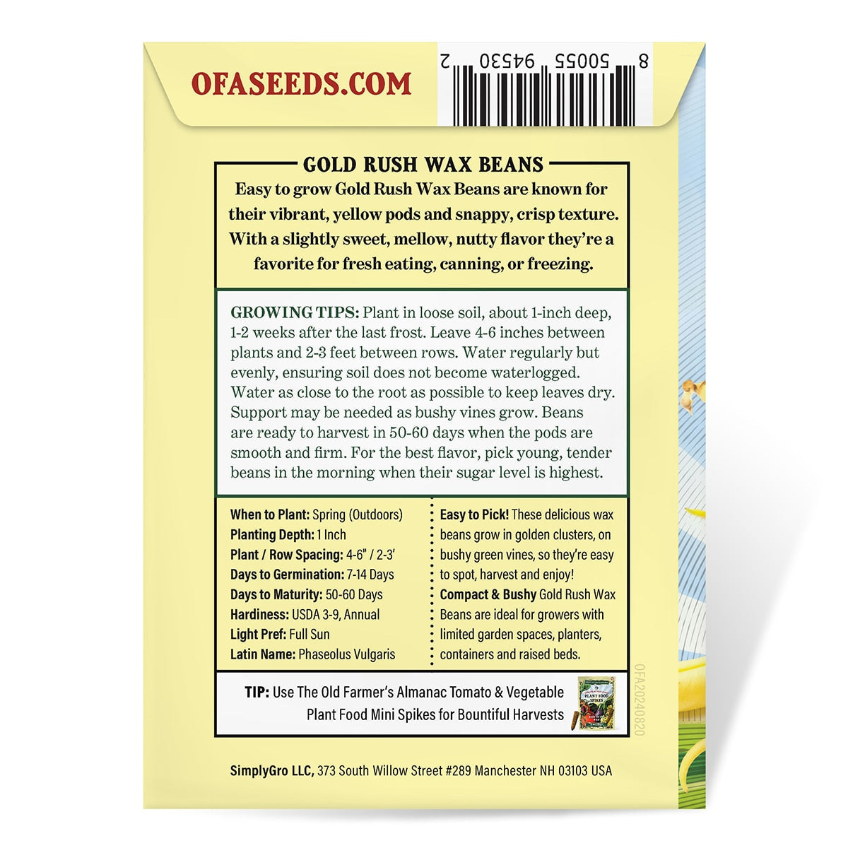 The Old Farmer's Almanac Heirloom Gold Rush Wax Bean Seeds