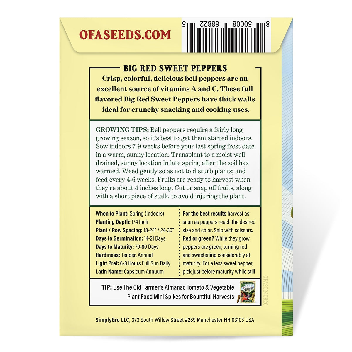 The Old Farmer's Almanac Heirloom Big Red Sweet Pepper Seeds