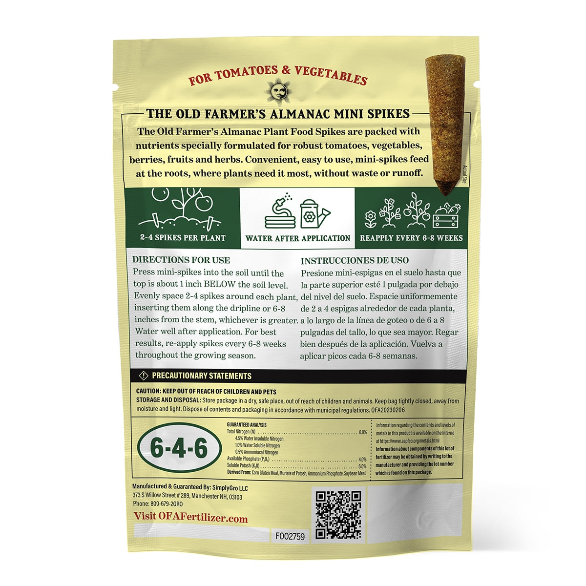 The Old Farmer's Almanac Tomato & Vegetable Plant Food Mini Spikes